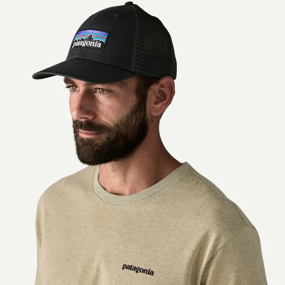 New Patagonia P-6 Logo LoPro Black Trucker Hat